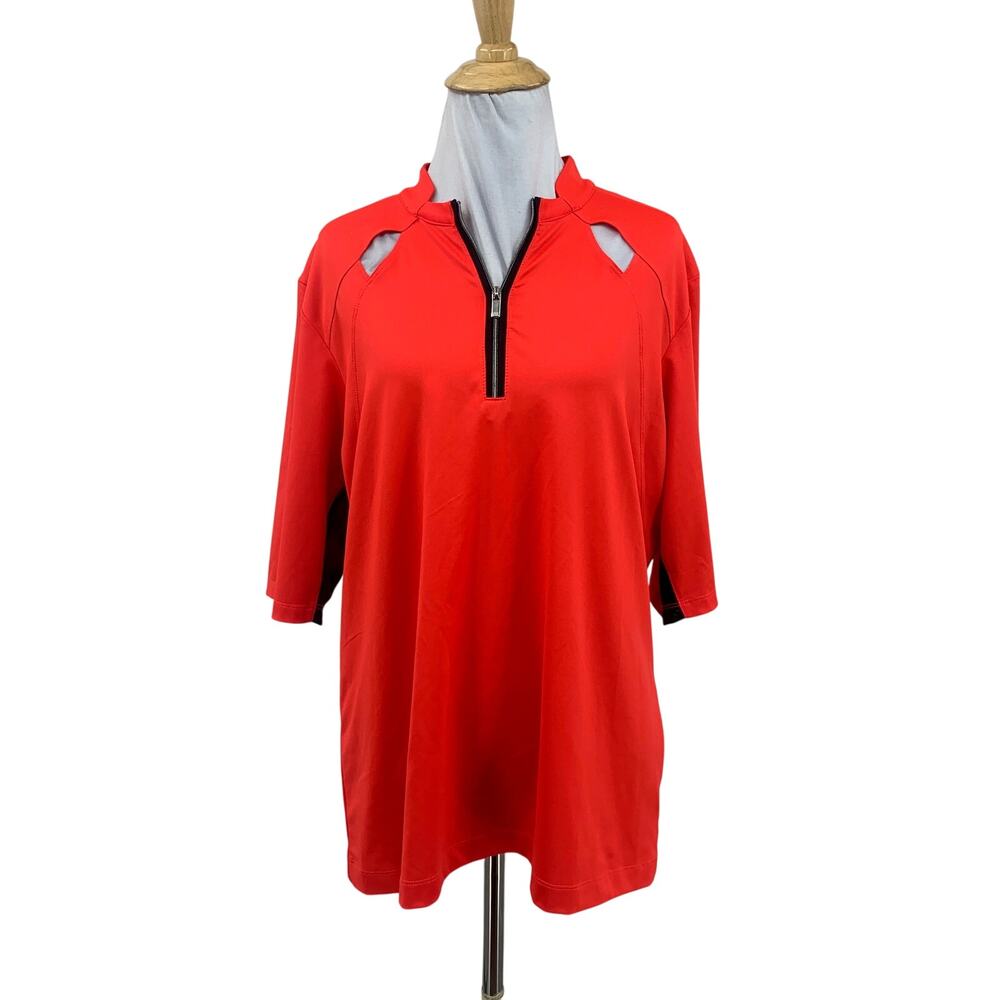 Tail Polo Top Womens XL Poppy Cut Out Shoulders 1/4 Zip Short Sleeve Performance